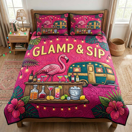Cocktail Camper 3-Piece Quilted Bedding Set NCU0XD2803