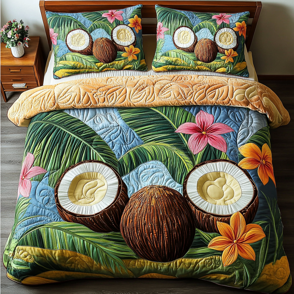 Coconut Grove Dream 3-Piece Quilted Bedding Set NCU0DK5889