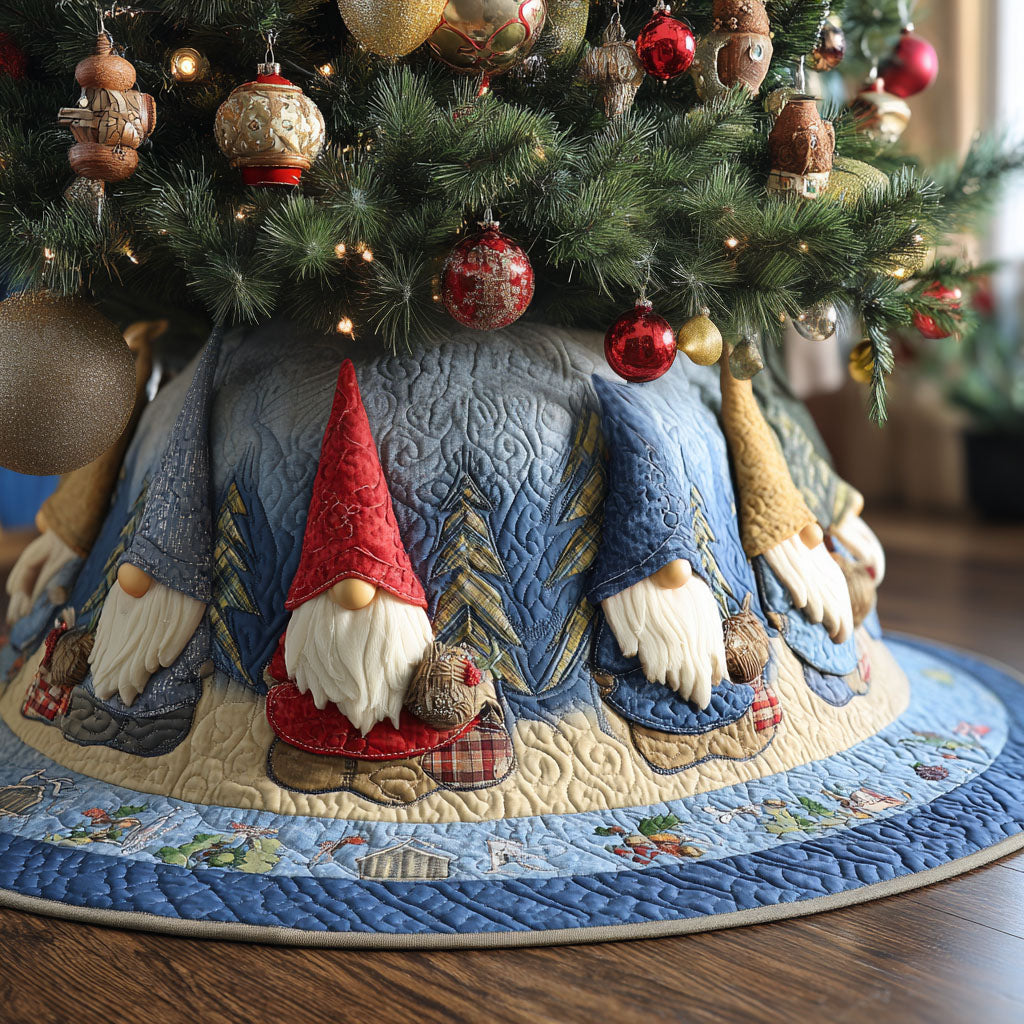 Cold Winter Gnomes Christmas Quilted Tree Skirt NCU0PT10618