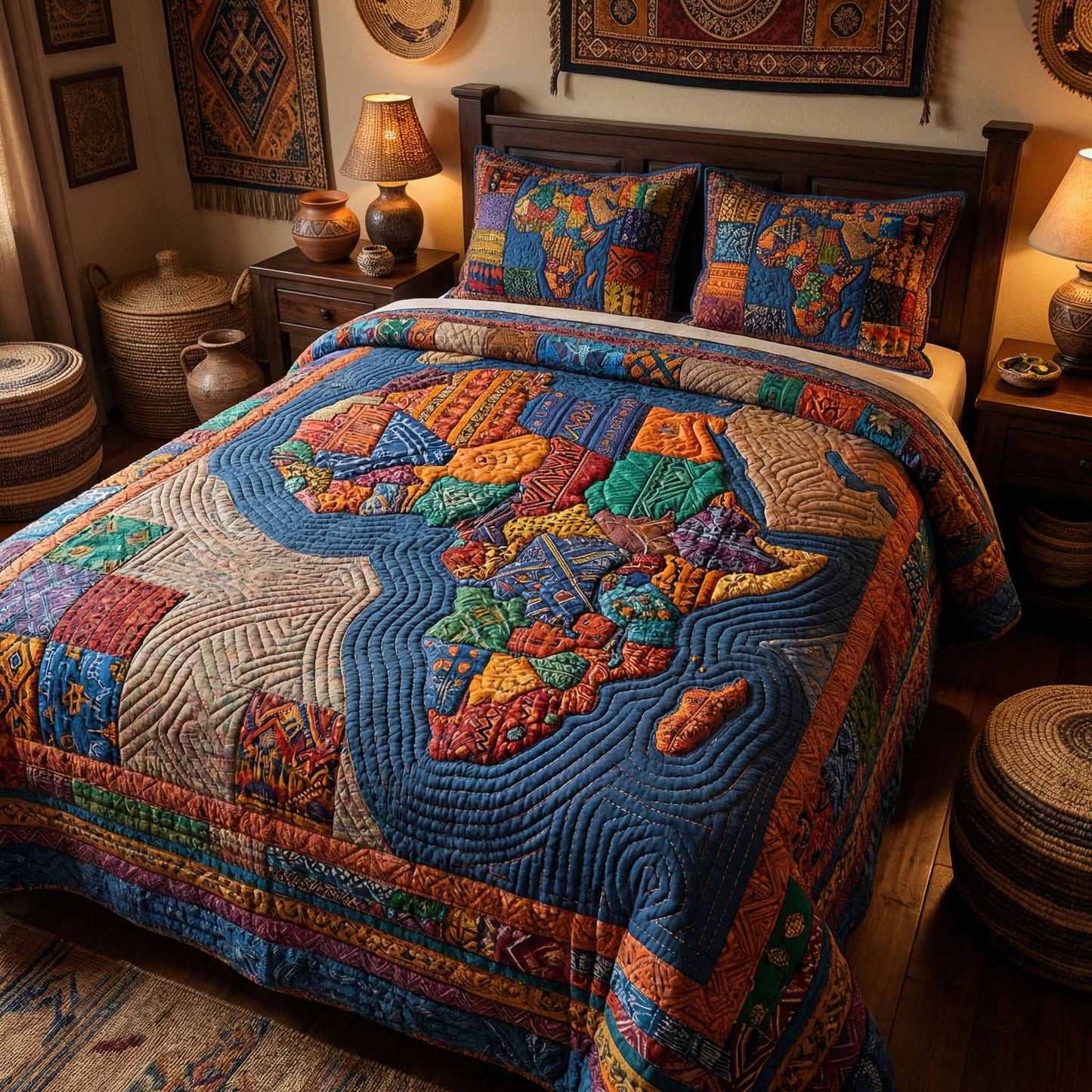 Color Africa 3-Piece Quilted Bedding Set NCU0XD2746