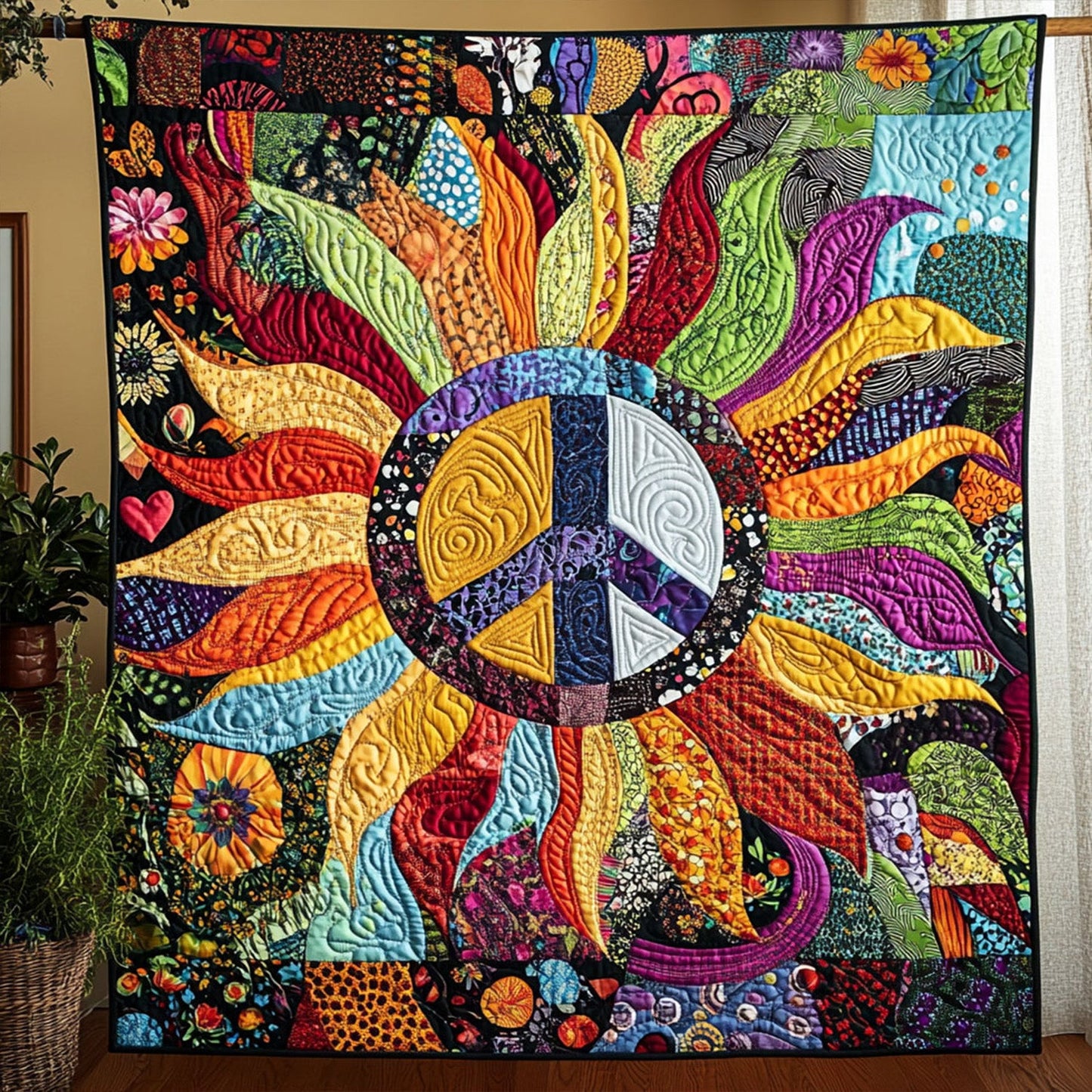 Color Burst Peace Quilted Blanket NCU0PT5520