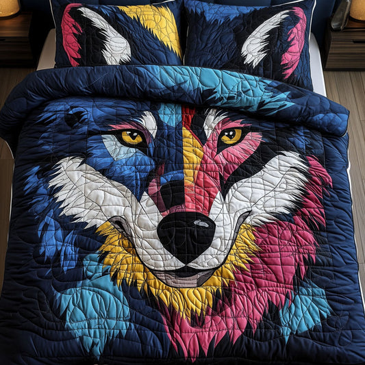 Color Burst Wolf 3-Piece Quilted Bedding Set NCU0NT4912