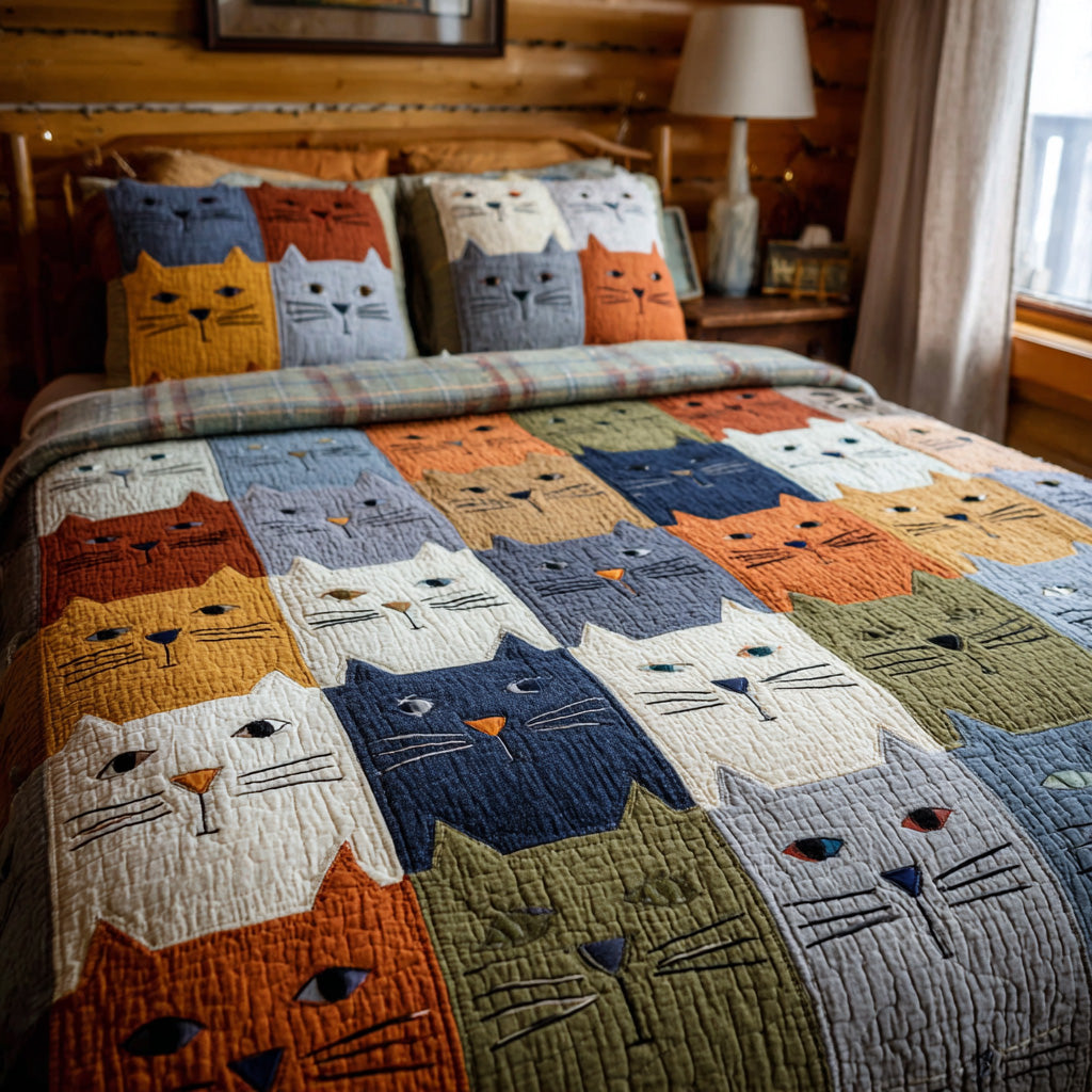 Color Cats 3-Piece Quilted Bedding Set NCU0VL3189