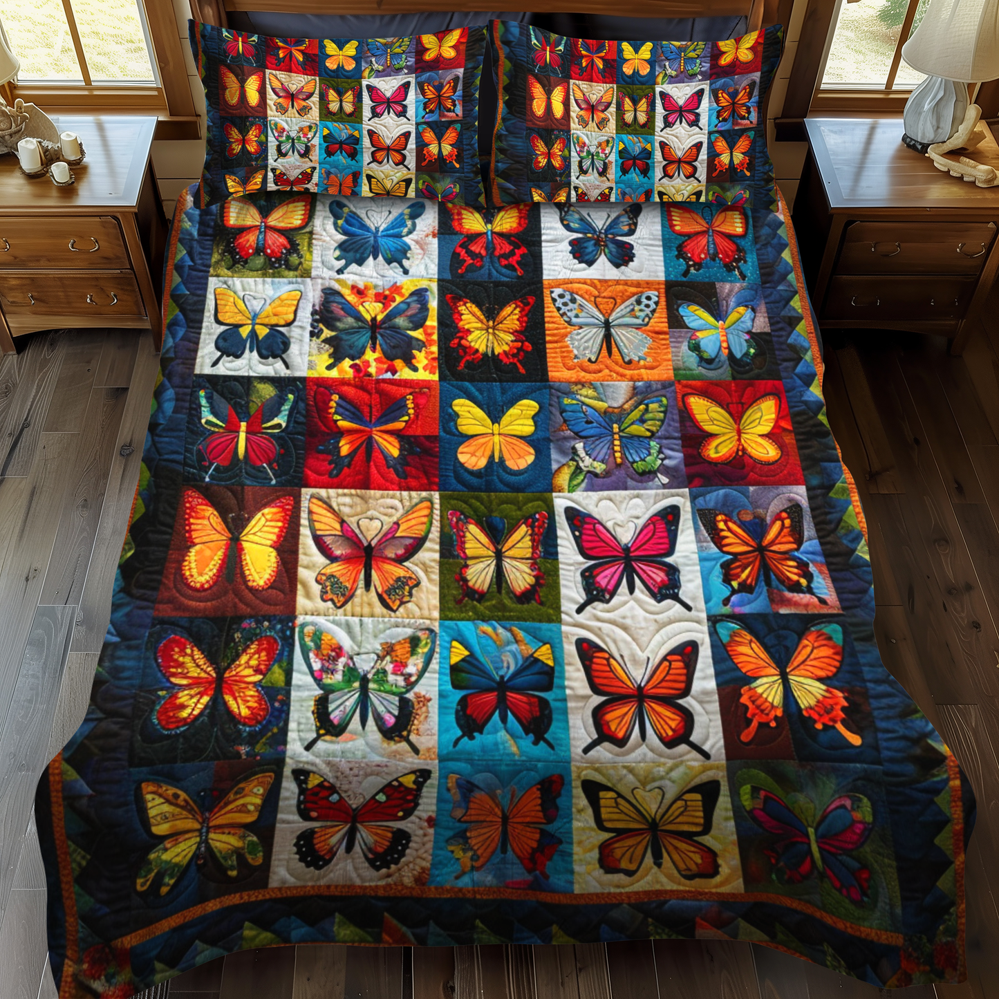 Colorful Butterflies 3-Piece Quilted Bedding Set NCU0VL130