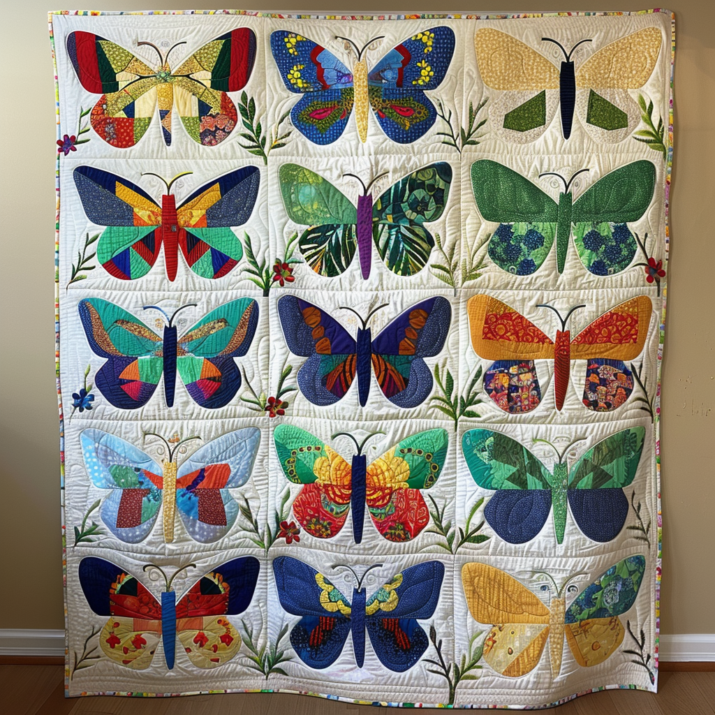 Colorful Butterflies Quilted Blanket NCU0VL054