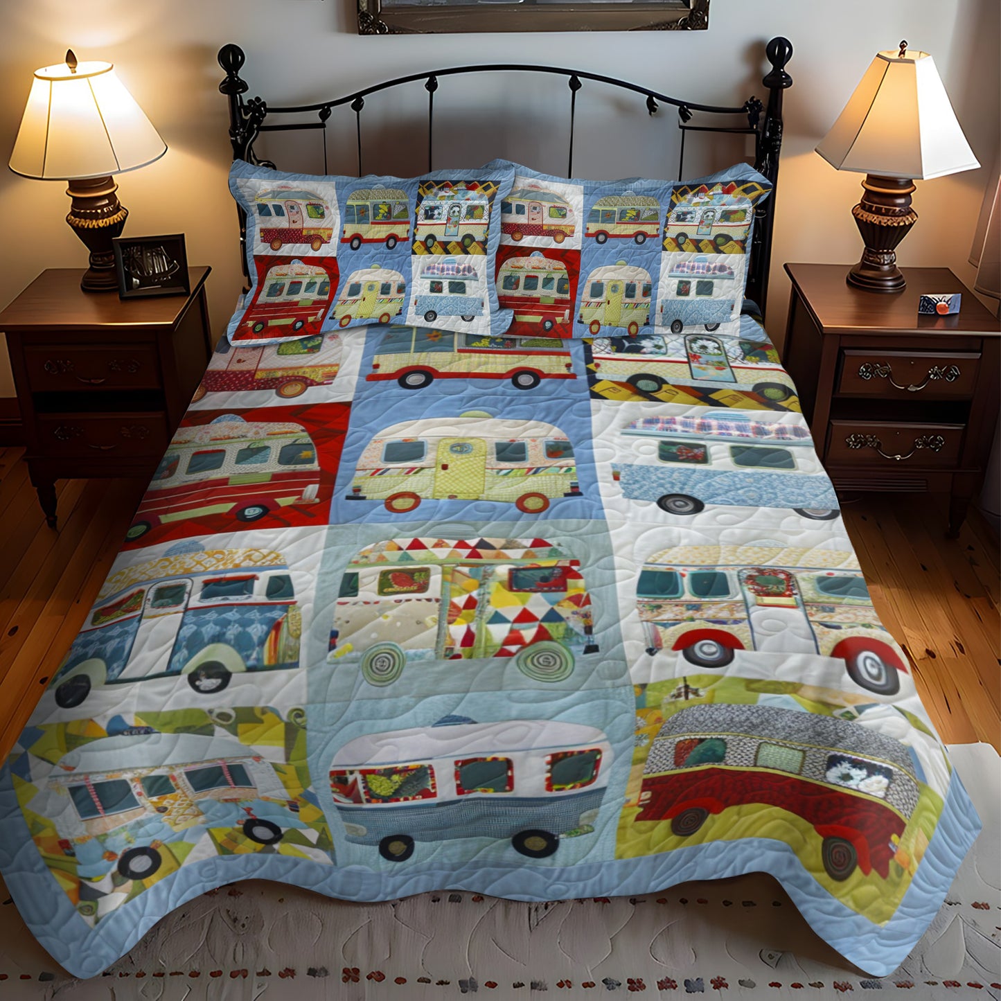 Colorful Camper Life 3-Piece Quilted Bedding Set NCU0LL020