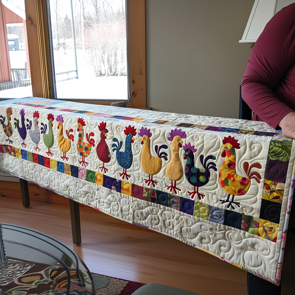 Colorful Chickens Quilted Table Runner NCU0TH593