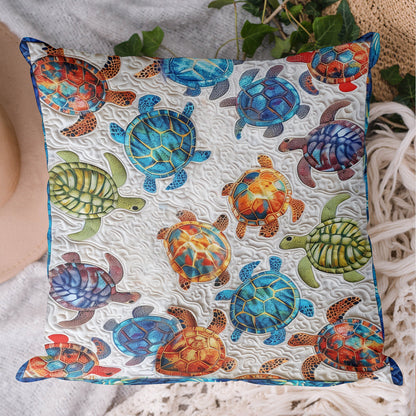 Colorful Coastal Turtle Quilted Pillow Case NCU0PT996