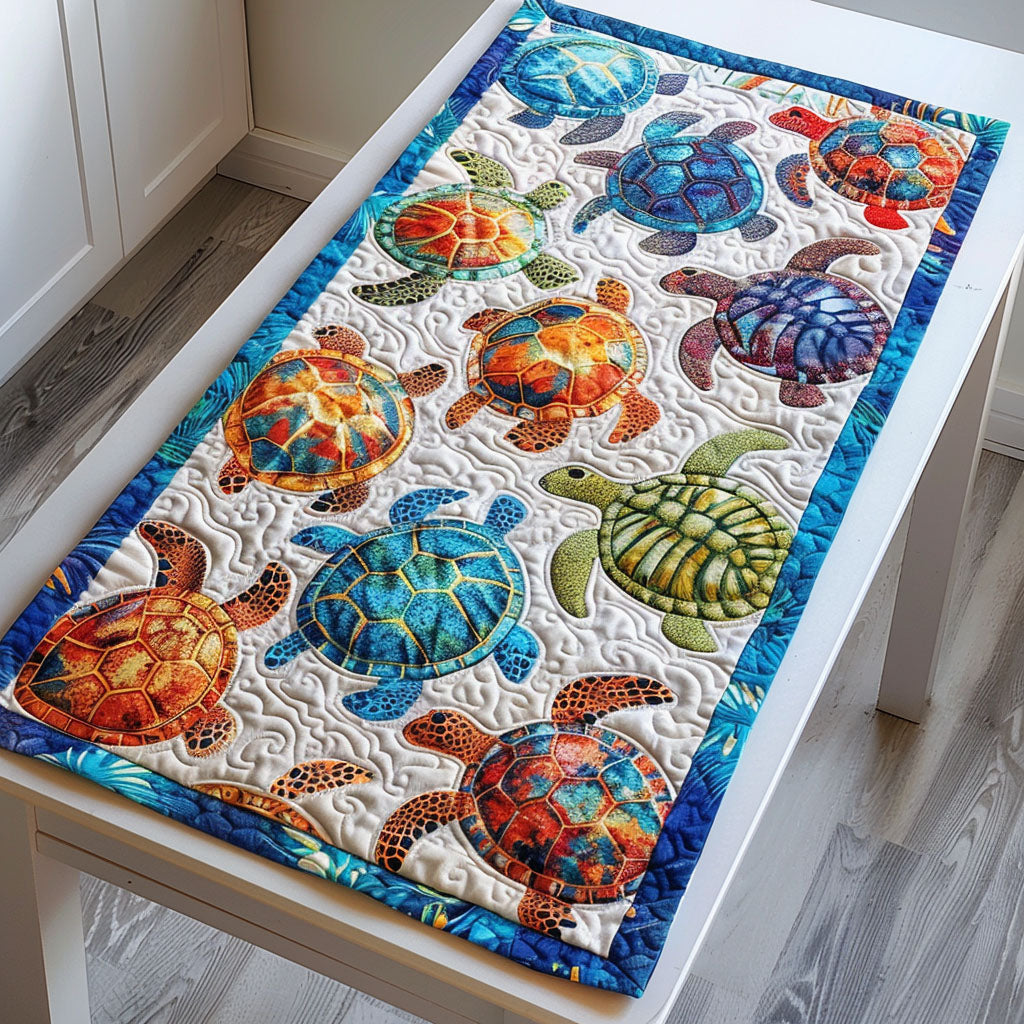 Turtle Rug Runner Colorful Coastal Turtle Quilted Table Runner NCU0TL313 – Vantique