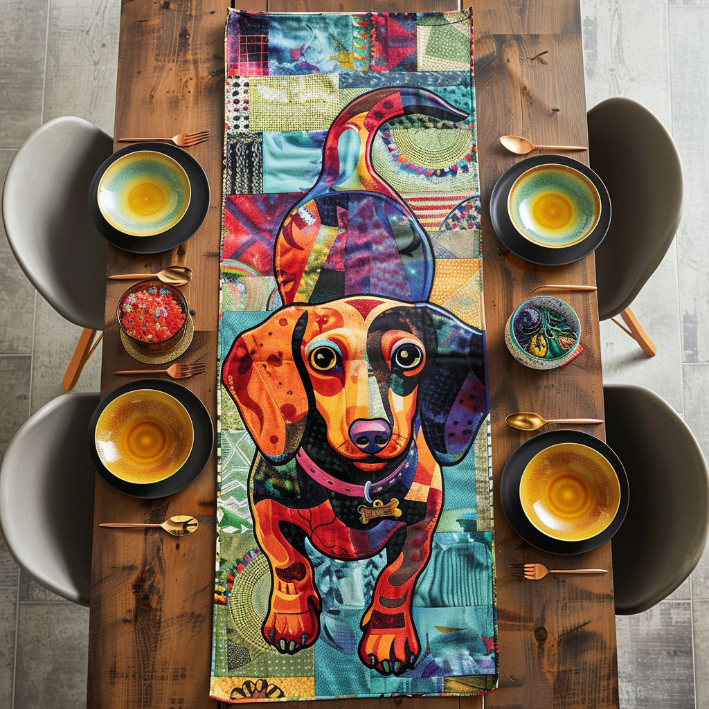 Colorful Dachshund Quilted Table Runner NCU0TH259