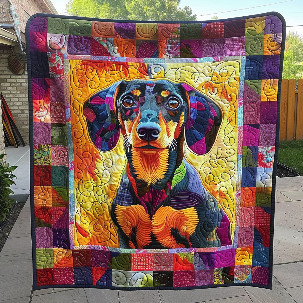 Colorful Dashie Puppy Quilted Blanket NCU0TH237