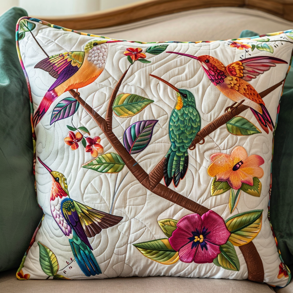 Colorful Hummingbirds Quilted Pillow Case NCU0TH106