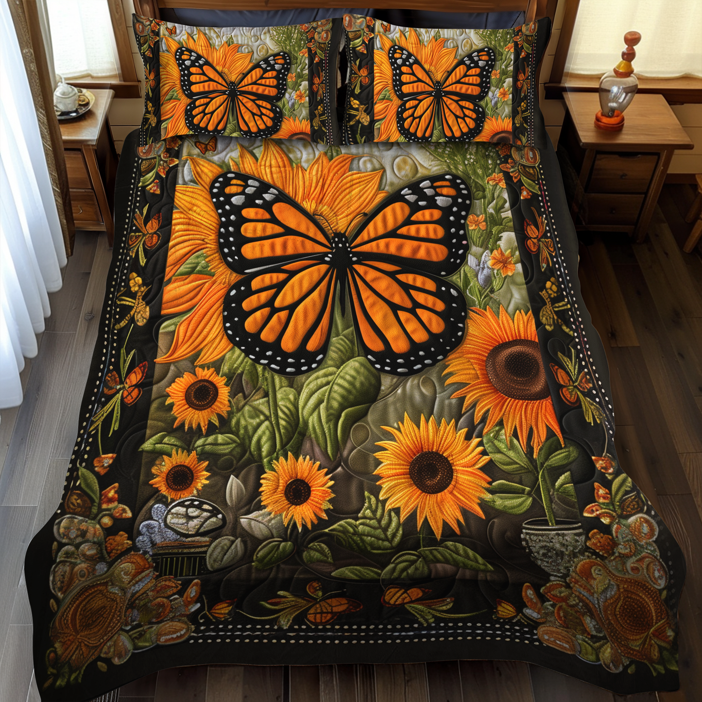 Colorful Monarch Butterflies 3-Piece Quilted Bedding Set NCU0VL040