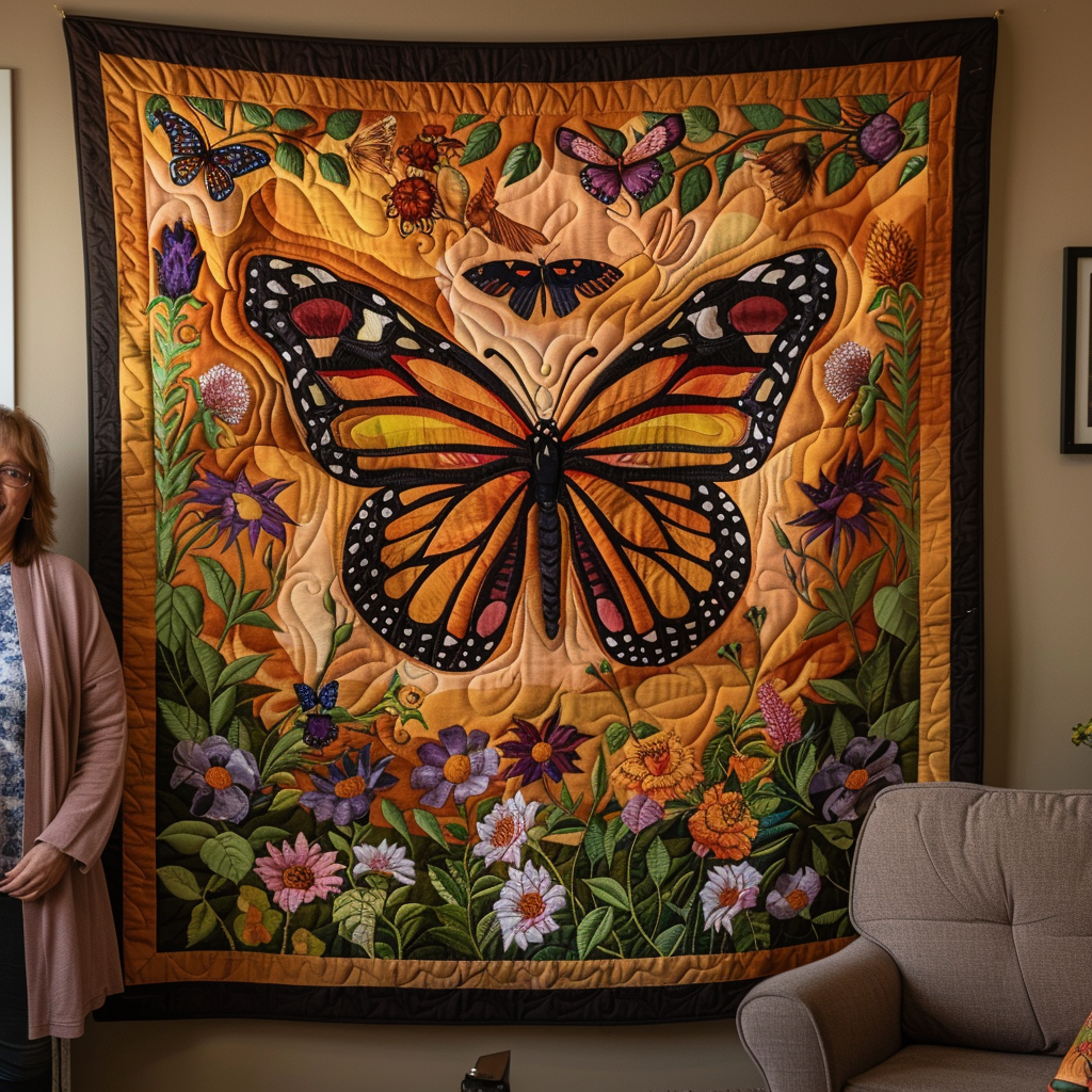 Colorful Monarch Butterflies Quilted Blanket NCU0VL014