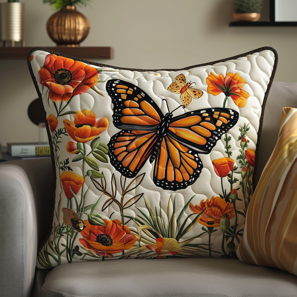 Colorful Monarch Butterfly Quilted Pillow Case NCU0VL066