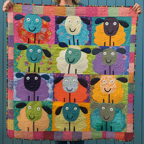 Colorful Pasture Sheep Quilted Blanket NCU0TL304