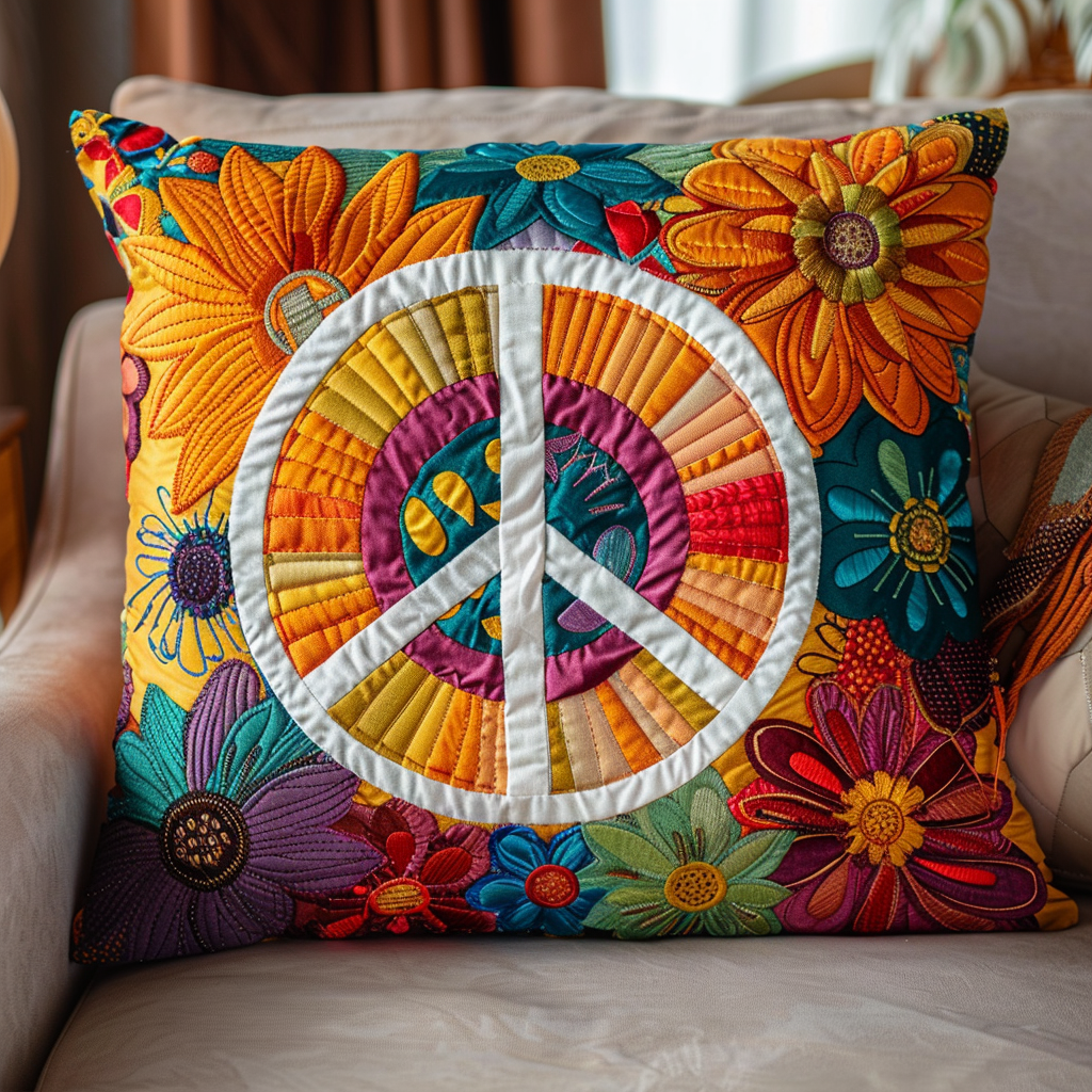 Colorful Peace Sign Quilted Pillow Case NCU0TH343