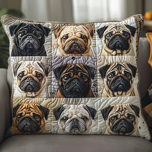 Colorful Pugs Quilted Pillow Case NCU0VL086