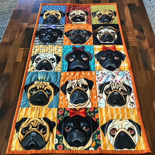 Colorful Pugs Quilted Table Runner NCU0TH171