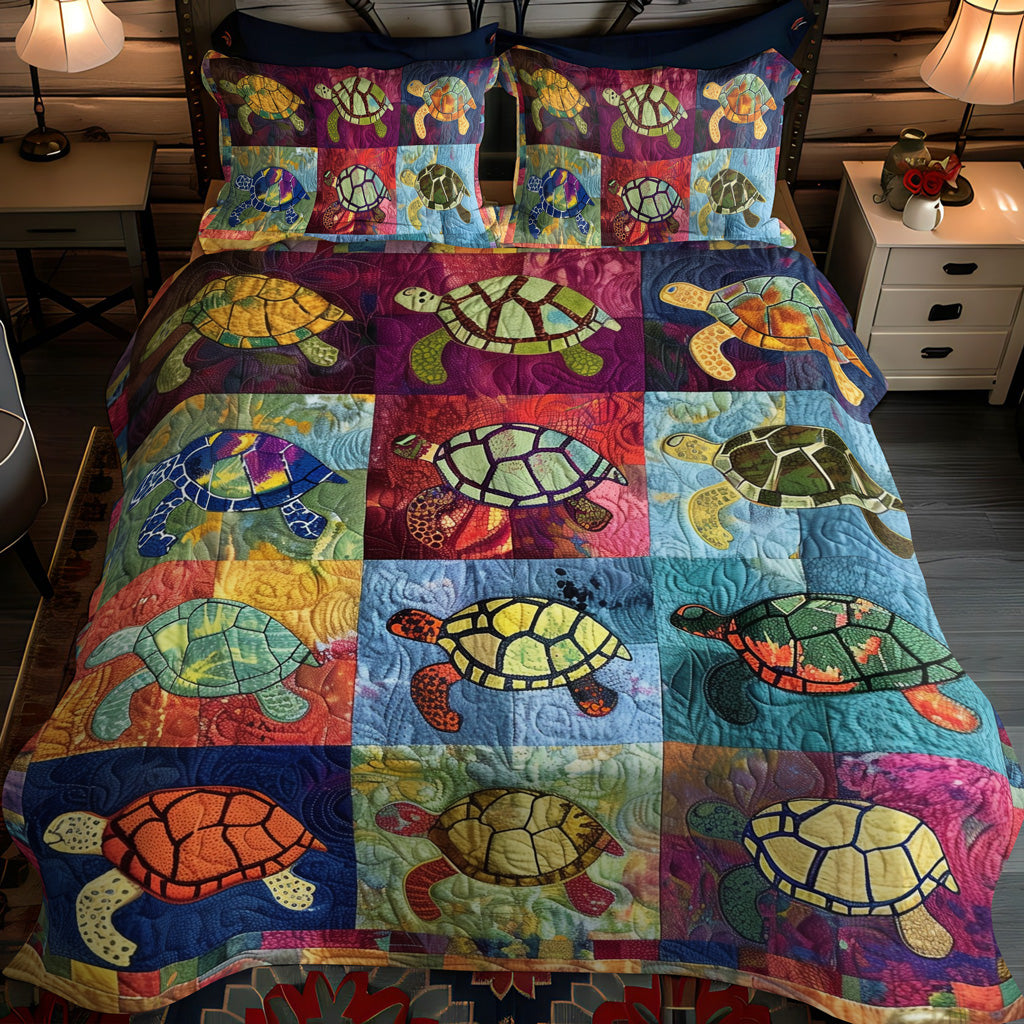 Colorful Turtles 3-Piece Quilted Bedding Set NCU0TL606