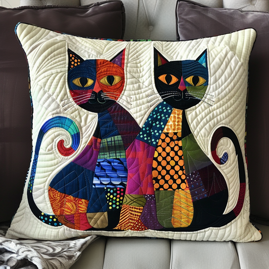 Colorful Twin Cats Quilted Pillow Case NCU0NT061