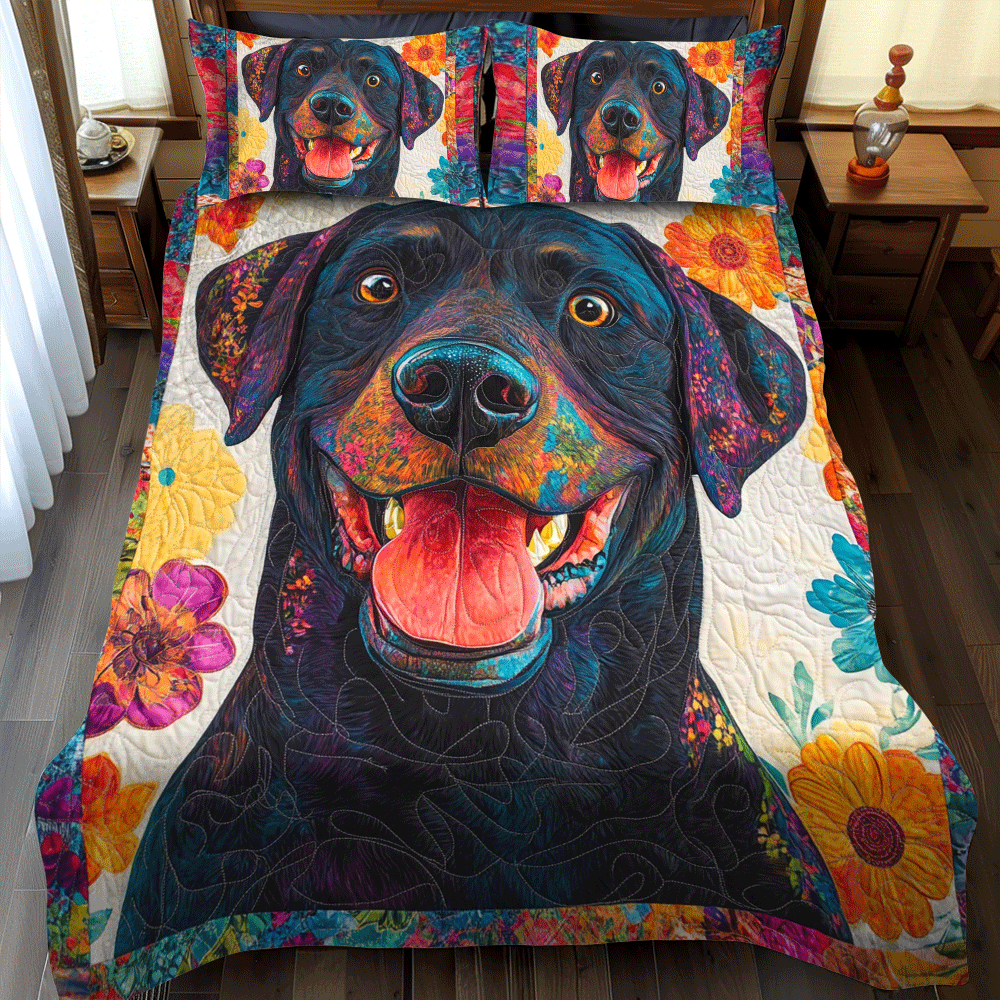 Colorful Adorable Labrador 3-Piece Quilted Bedding Set NCU0PD549