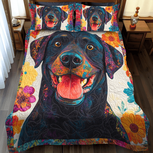Colorful Adorable Labrador 3-Piece Quilted Bedding Set NCU0PD549
