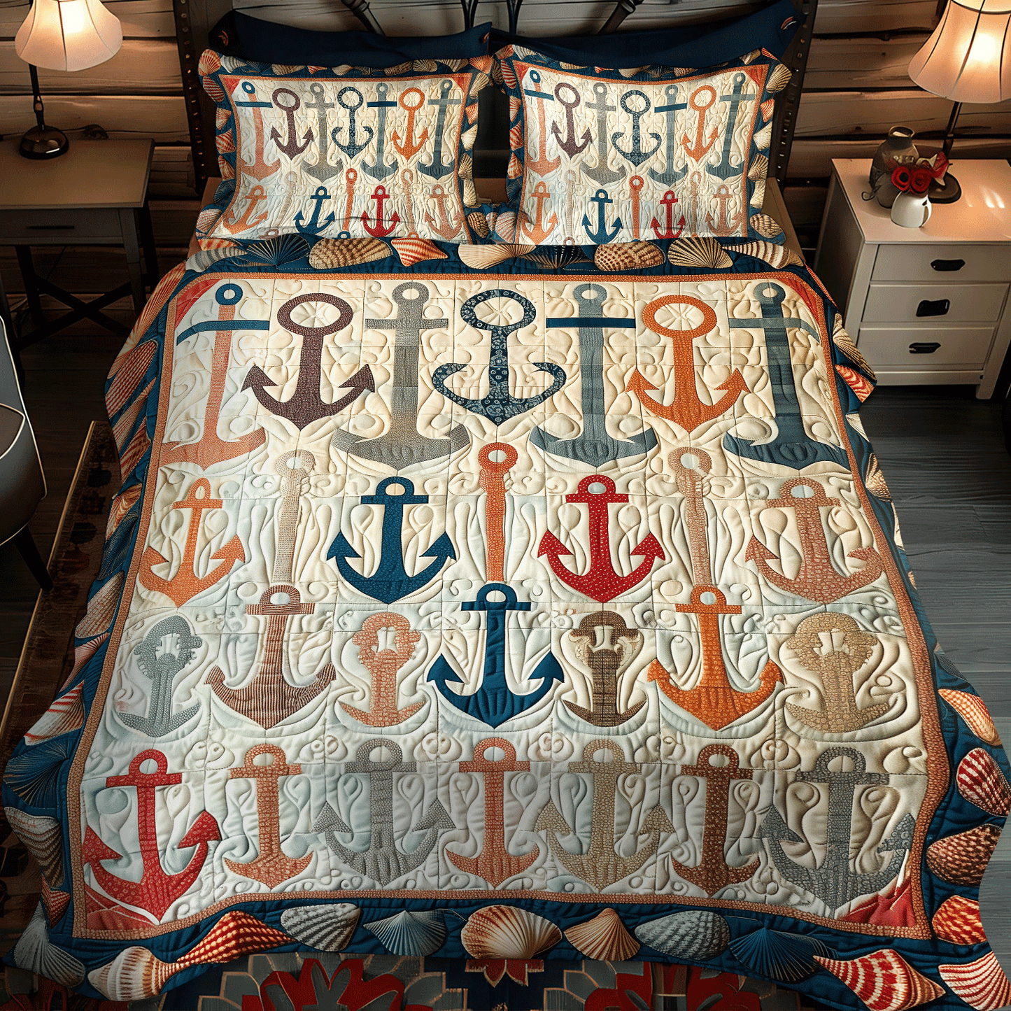 Colorful Anchors 3-Piece Quilted Bedding Set NCU0TH1217