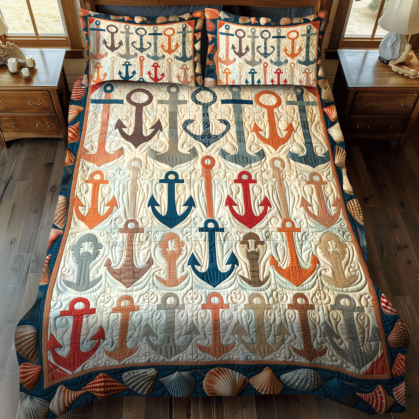 Colorful Anchors 3-Piece Quilted Bedding Set NCU0TH1217