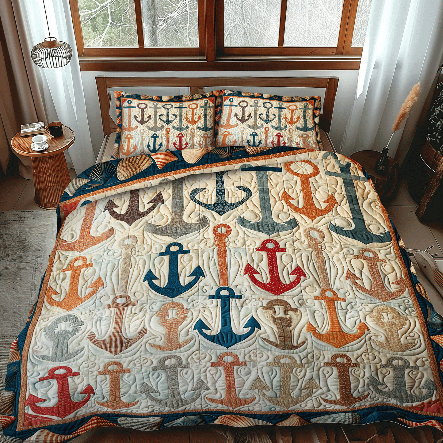 Colorful Anchors 3-Piece Quilted Bedding Set NCU0TH1217