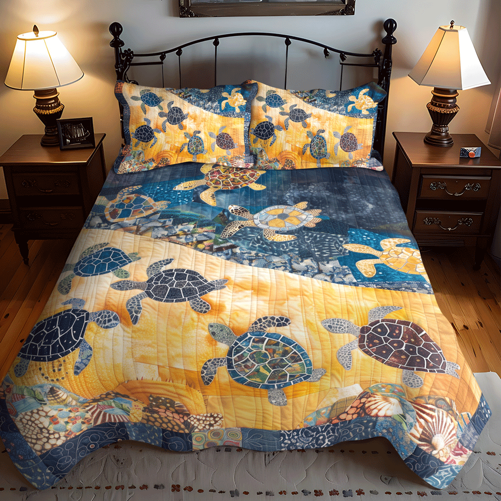Colorful Baby Turtles 3-Piece Quilted Bedding Set NCU0TH1350