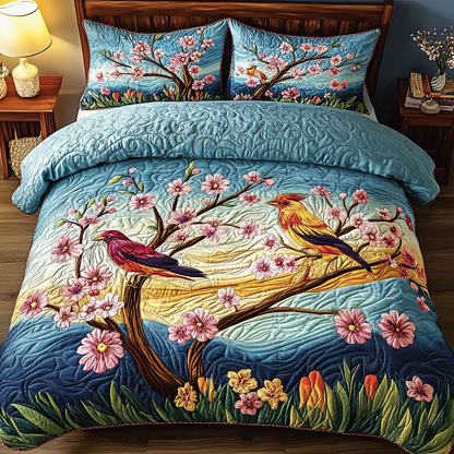 Colorful Birds 3-Piece Quilted Bedding Set NCU0VL2071