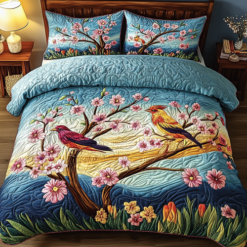 Colorful Birds 3-Piece Quilted Bedding Set NCU0VL2071