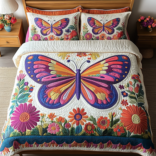 Colorful Butterflies 3-Piece Quilted Bedding Set NCU0VH3885