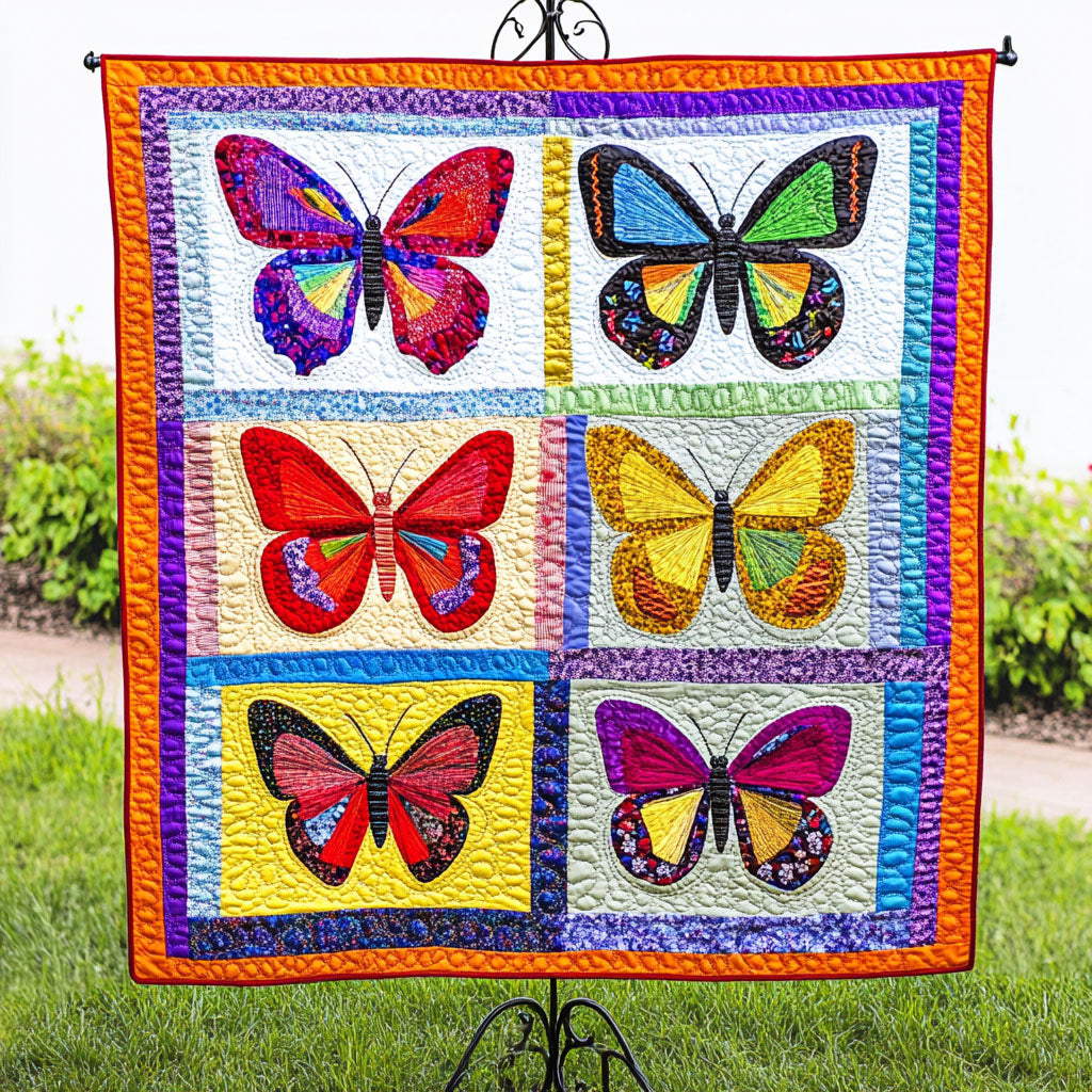 Colorful Butterfly Squares Quilted Blanket NCU0NT3396