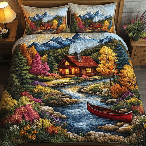 Colorful Cabin Stream 3-Piece Quilted Bedding Set NCU0NT5165
