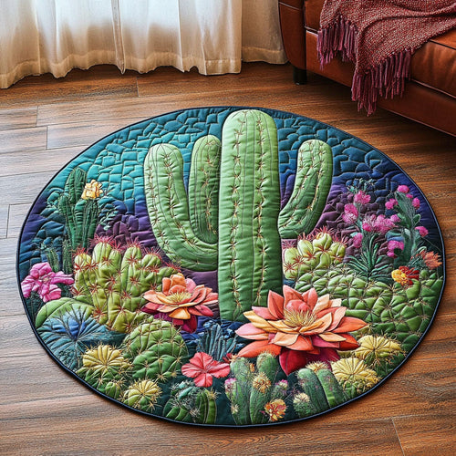 Colorful Cacti Quilted Round Mat NCU0NT4455