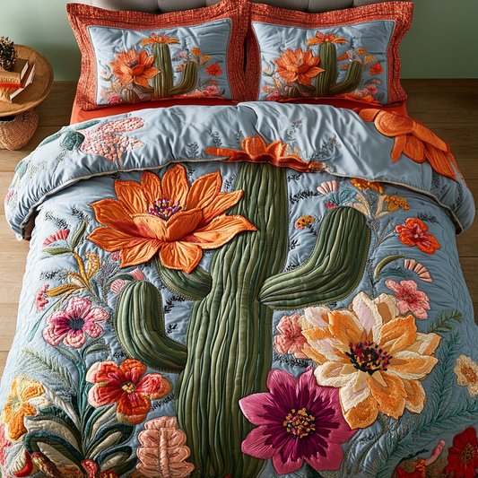 Colorful Cactus 3-Piece Quilted Bedding Set NCU0VH5867
