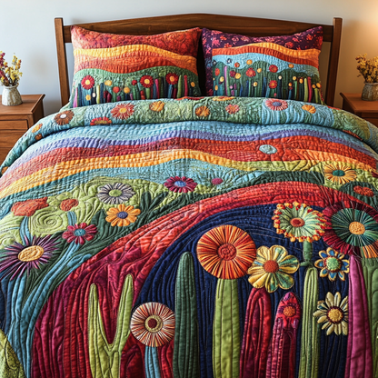 Colorful Cactus Field 3-Piece Quilted Bedding Set NCU0DV4051