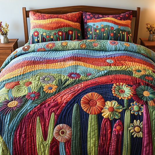 Colorful Cactus Field 3-Piece Quilted Bedding Set NCU0DV4051