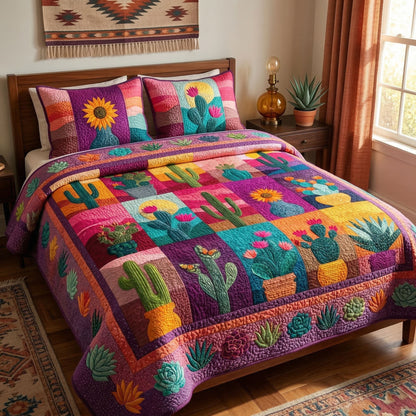 Colorful Cactus Garden 3-Piece Quilted Bedding Set NCU0NT12582