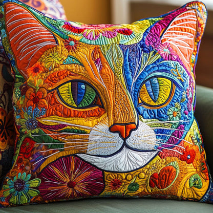 Colorful Cat Blossom Quilted Pillow Case NCU0NT6265