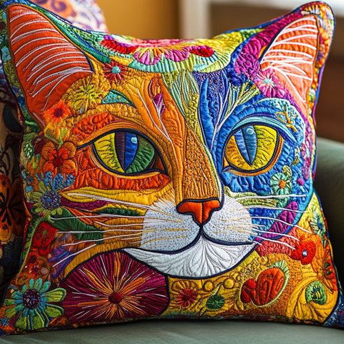 Colorful Cat Blossom Quilted Pillow Case NCU0NT6265