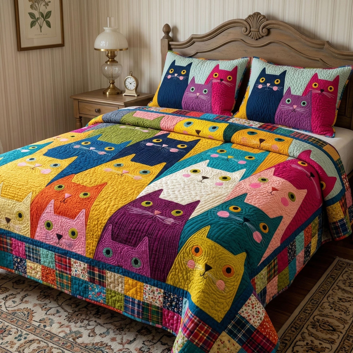 Colorful Cat Parade 3-Piece Quilted Bedding Set NCU0NT12471