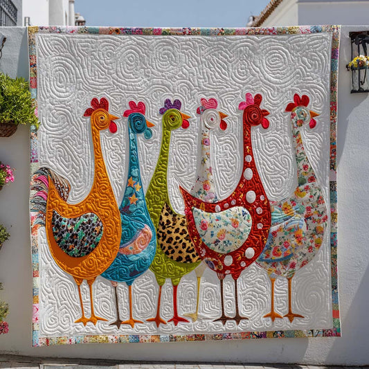 Colorful Chicken Parade Quilted Blanket NCU0NT9149