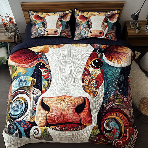Colorful Cow 3-Piece Quilted Bedding Set NCU0TL2381