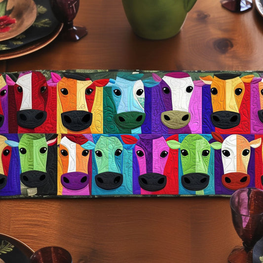 Colorful Cow Faces Quilted Table Runner NCU0NT6534