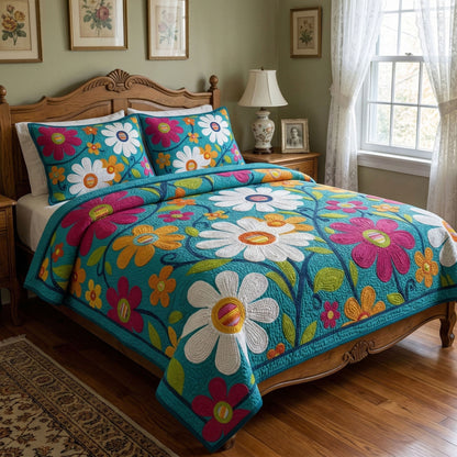 Colorful Daisy Field 3-Piece Quilted Bedding Set NCU0NT12485