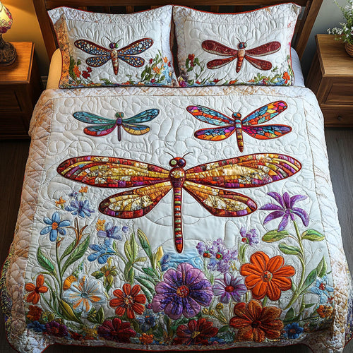 Colorful Dragonfly 3-Piece Quilted Bedding Set NCU0NT3113