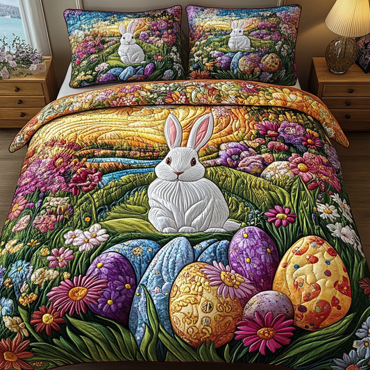 Colorful Easter Retreat 3-Piece Quilted Bedding Set NCU0VL1527